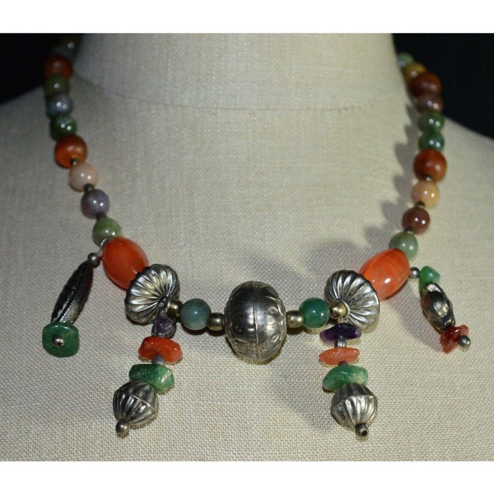 Vintage Silver Tone Embossed Tribal Bead Polished